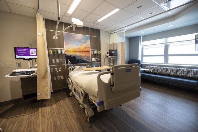 A patient room at South Shore University Hospital in Bay Shore, New York